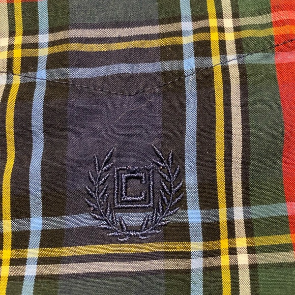 Men’s Chaps Easy Care Plaid Button Up Shirt Red Blue Size Medium - Picture 5 of 6